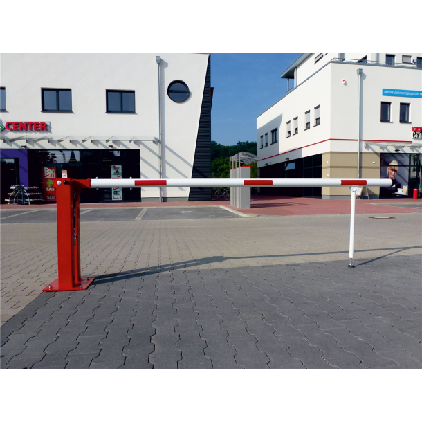 Manual barrier | with pneumatic spring | and hinged pole support | clear width: 5000 mm | with double profile cylinder lock on the main support